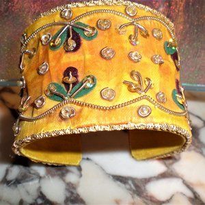 Vtg Silk Sequined Cuff Bracelet One Size Fits All